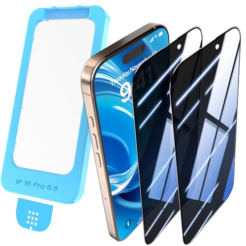 Orealgut 26 Grad Sichtschutz für iPhone 16 Pro Max [Auto-Installation] Full Screen Panzer Schutz Glas Blickschutz Schutzfolie 9H+ Härte Privacy Schutzglas Anti-Spy Displayschutz, 2 Stück von Orealgut