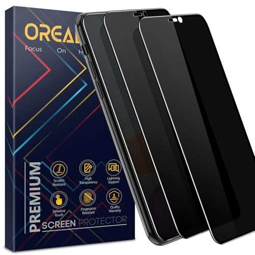 Orealgut 26 Grad Sichtschutz für iPhone XS Max/iPhone 11 Pro Max Panzer Schutz Glas mit Montagehilfe [2 Stück Full Screen 9H+ Privacy Schutzfolie] Anti-Spy Displayschutz Folie Schwarz Rand von Orealgut