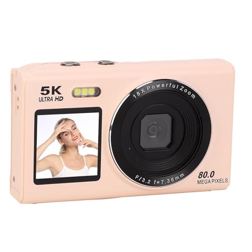 5K Digitalkamera, 80 MP UHD -Dual -Bildschirme Vlog -Kamera mit Taschenlampe, 18 -facher Zoom, Autofokus, Selfie -Kamera Point and Shoot Digital Camera für Reisefotografie (64GB) von Oreilet