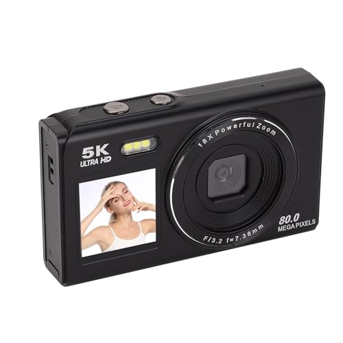 5K Digitalkamera, 80 MP UHD -Dual -Bildschirme Vlog -Kamera mit Taschenlampe, 18 -facher Zoom, Autofokus, Selfie -Kamera Point and Shoot Digital Camera für Reisefotografie (64GB) von Oreilet