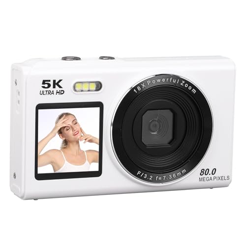 5K Digitalkamera, 80 MP UHD -Dual -Bildschirme Vlog -Kamera mit Taschenlampe, 18 -facher Zoom, Autofokus, Selfie -Kamera Point and Shoot Digital Camera für Reisefotografie (64GB) von Oreilet