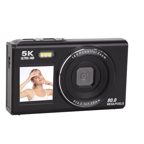 5K Digitalkamera, 80 MP UHD -Dual -Screens -Kamera mit Taschenlampe, 18 -Fach Digitaler Zoom, Autofokus, Selfie -Kamera -Punkt und Dreh Digitalkamera für die Reisefotografie (32GB) von Oreilet