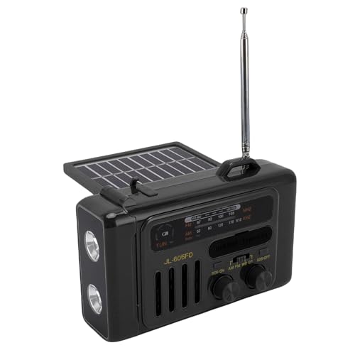 Emergency Handkurbel Radio, AM FM Solar Tragbares Wetter Radio mit Taschenlampe, Solarhandkurbel Ladewetter für Survival Camping Innen Im Freien (Black) von Oreilet