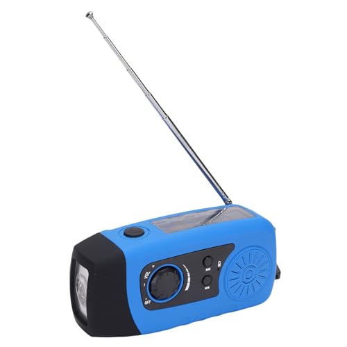 Handkurbel-Notfallradio, Tragbares FM-USB-Solar-Wetterradio mit Taschenlampe, Handkurbel-Lade-Wetterradio für Survival-Camping Im Innen- und Außenbereich (Blue) von Oreilet