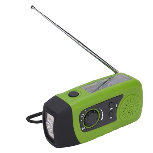 Handkurbel-Notfallradio, Tragbares FM-USB-Solar-Wetterradio mit Taschenlampe, Handkurbel-Lade-Wetterradio für Survival-Camping Im Innen- und Außenbereich (Green) von Oreilet