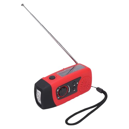 Handkurbel-Notfallradio, Tragbares FM-USB-Solar-Wetterradio mit Taschenlampe, Handkurbel-Lade-Wetterradio für Survival-Camping Im Innen- und Außenbereich (Rot) von Oreilet
