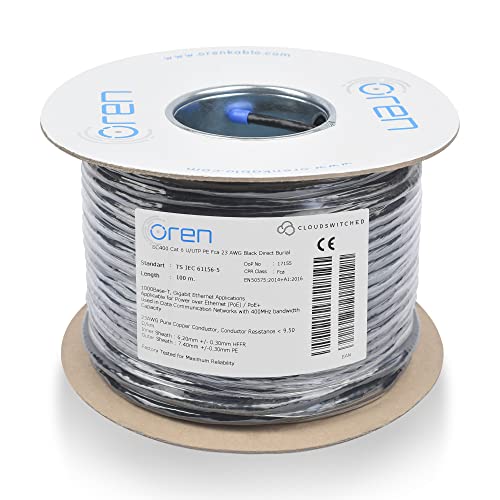 Oren CAT6 Ethernet Kabel 100m für den Außenbereich – Direkte Erdverlegung – 23 AWG Reiner Kupferdraht – 400 MHz Bandbreite UTP, Internet, LAN, Netzwerkkabel – halogenfrei, nicht korrosiv – Gigabit von Oren Kablo