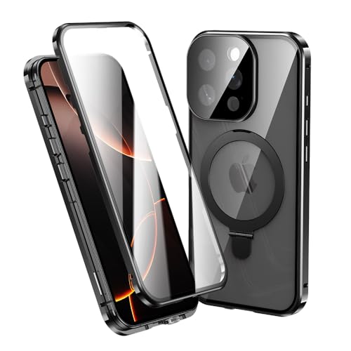 Orgsty Hülle für iPhone 16 Pro Kompatibel mit Mag-Safe, Magnetisch Metallrahmen Hülle Doppelseite Schutz Hartglas mit Unsichtbarer Magnet Ständer Case Transparent Stoßfeste Handyhülle, Schwarz Orgsty Hülle für iPhone 16 Pro Kompatibel mit Mag-Safe, Magnetisch Metallrahmen Hülle Doppelseite Schutz Hartglas mit Unsichtbarer Magnet Ständer Case Transparent Stoßfeste Handyhülle, Schwarz von Orgsty
