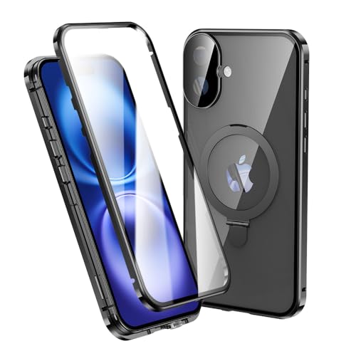 Orgsty Hülle für iPhone 16 Kompatibel mit Mag-Safe, Magnetisch Metallrahmen Hülle Doppelseite Schutz Hartglas mit Unsichtbarer Magnet Ständer Case Transparent Stoßfeste Handyhülle, Schwarz Orgsty Hülle für iPhone 16 Kompatibel mit Mag-Safe, Magnetisch Metallrahmen Hülle Doppelseite Schutz Hartglas mit Unsichtbarer Magnet Ständer Case Transparent Stoßfeste Handyhülle, Schwarz von Orgsty