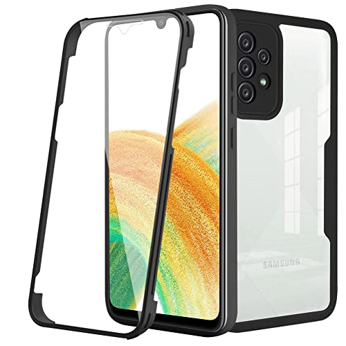 Orgsty Hülle für Samsung Galaxy A33 5G, Transparent Hülle mit Integrierter Displayschutzfolie mit Kameraschutz, Ultra Dünn 360 Grad Stoßfest Bumper Silikon Case Handyhülle, Schwarz von Orgsty