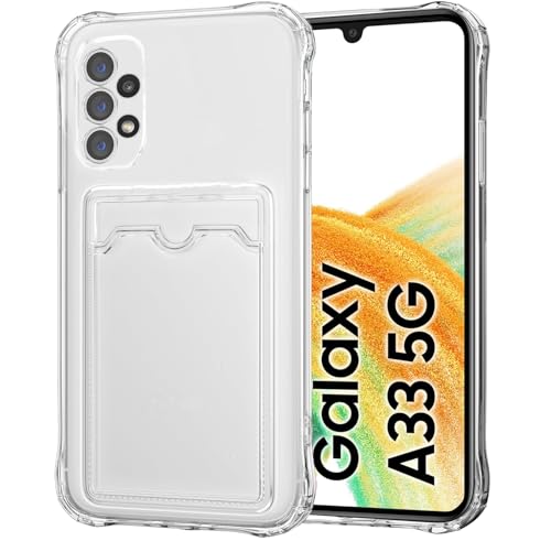 Orgsty Hülle für Samsung Galaxy A33 5G, Transparent Weichen Handyhülle mit Kartenfach mit Kameraschutz, Stoßfest Kratzfest Schutzhülle Silikon TPU Brieftasche Case, Transparent von Orgsty