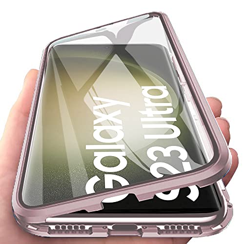 Orgsty Hülle für Samsung Galaxy S23 Ultra, Magnetische Hartglas Hülle mit Vorderseite und Rückseite, Metallrahmen Case mit Eingebaut Magnet, Ultra Dünn 360 Grad Handyhülle, Lavender von Orgsty