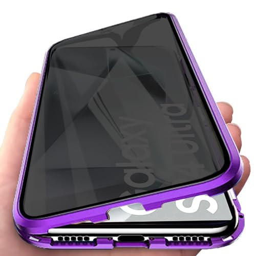 Orgsty Hülle für Samsung Galaxy S24 Ultra, Anti Spy Handyhülle Magnetische Metall Bumper Gehärtetes Glas Hülle Displayschutz Anti-Peep Case 360 Grad Schutz Anti-Spion Hülle, Lila von Orgsty