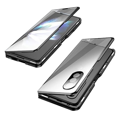 Orgsty Hülle für Samsung Galaxy Z Fold 6, Magnetische Hartglas Hülle mit Vorderseite und Rückseite, Metallrahmen Case mit Eingebaut Magnet, Ultra Dünn 360 Grad Handyhülle, Schwarz von Orgsty