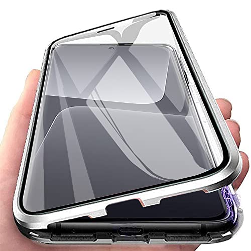 Orgsty Hülle für Xiaomi 13, Magnetische Hartglas Hülle mit Vorderseite und Rückseite, Metallrahmen Case mit Eingebaut Magnet, Ultra Dünn 360 Grad Handyhülle, Silber von Orgsty