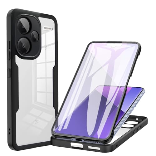 Orgsty Hülle für Xiaomi Redmi Note 13 Pro+ 5G, Transparent Hülle mit Integrierter Displayschutzfolie mit Kameraschutz, Ultra Dünn 360 Grad Stoßfest Bumper Silikon Case Handyhülle, Schwarz von Orgsty