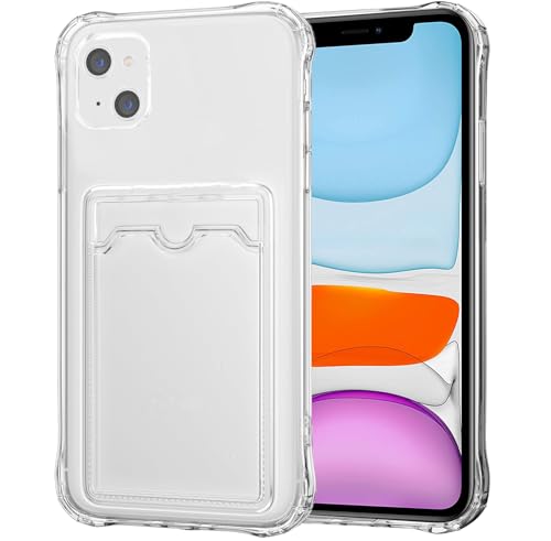 Orgsty Hülle für iPhone 13, Transparent Weichen Handyhülle mit Kartenfach mit Kameraschutz, Stoßfest Kratzfest Schutzhülle Silikon TPU Brieftasche Case, Transparent von Orgsty