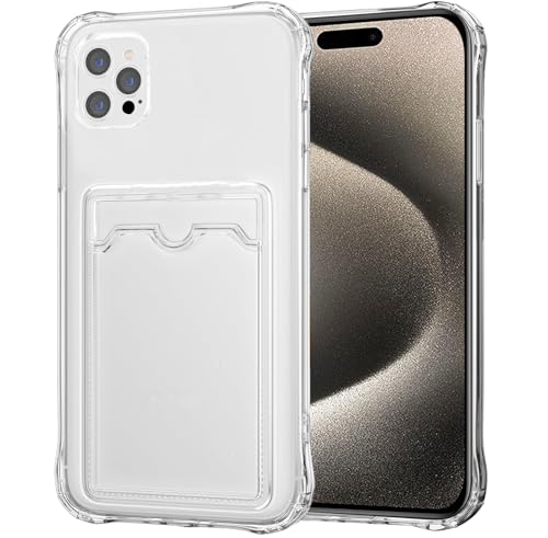 Orgsty Hülle für iPhone 15 Pro, Transparent Weichen Handyhülle mit Kartenfach mit Kameraschutz, Stoßfest Kratzfest Schutzhülle Silikon TPU Brieftasche Case, Transparent von Orgsty