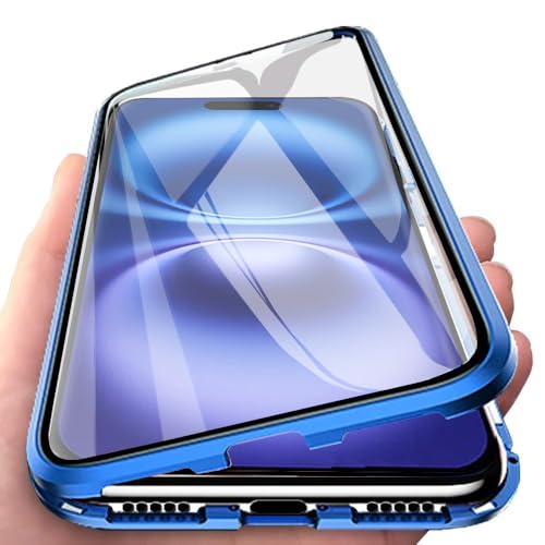Orgsty Hülle für iPhone 16, Magnetische Hartglas Hülle mit Vorderseite und Rückseite, Metallrahmen Case mit Eingebaut Magnet, Ultra Dünn 360 Grad Handyhülle, Blau Orgsty Hülle für iPhone 16, Magnetische Hartglas Hülle mit Vorderseite und Rückseite, Metallrahmen Case mit Eingebaut Magnet, Ultra Dünn 360 Grad Handyhülle, Blau von Orgsty