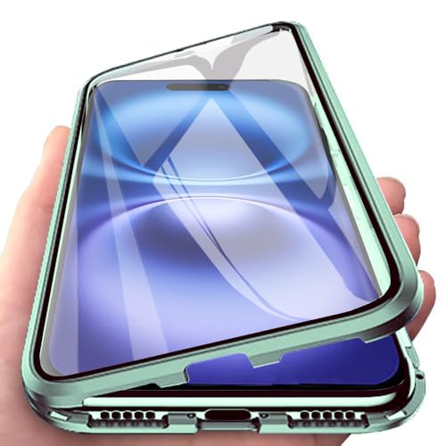 Orgsty Hülle für iPhone 16, Magnetische Hartglas Hülle mit Vorderseite und Rückseite, Metallrahmen Case mit Eingebaut Magnet, Ultra Dünn 360 Grad Handyhülle, Grün Orgsty Hülle für iPhone 16, Magnetische Hartglas Hülle mit Vorderseite und Rückseite, Metallrahmen Case mit Eingebaut Magnet, Ultra Dünn 360 Grad Handyhülle, Grün von Orgsty