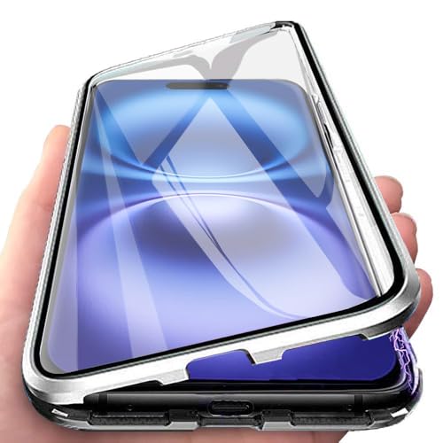 Orgsty Hülle für iPhone 16, Magnetische Hartglas Hülle mit Vorderseite und Rückseite, Metallrahmen Case mit Eingebaut Magnet, Ultra Dünn 360 Grad Handyhülle, Silber Orgsty Hülle für iPhone 16, Magnetische Hartglas Hülle mit Vorderseite und Rückseite, Metallrahmen Case mit Eingebaut Magnet, Ultra Dünn 360 Grad Handyhülle, Silber von Orgsty