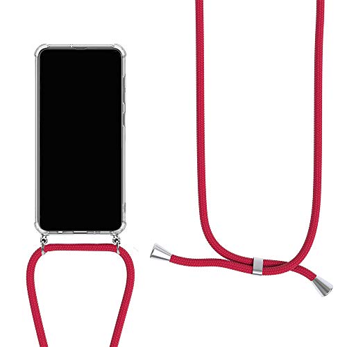 Orgstyle Handykette für Motorola one Vision Hülle, Necklace Schnur Hülle Weichem Silikon Transparent Schutzhülle mit Band zum umhängen, Rot von Orgstyle