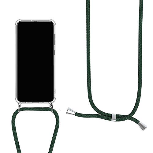 Orgstyle Handykette für OnePlus 6T Hülle, Necklace Schnur Hülle Weichem Silikon Transparent Schutzhülle mit Band zum umhängen, Dunkel Grün von Orgstyle