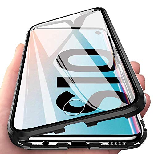 Orgstyle Hülle für Samsung Galaxy S10, Magnetische Hartglas Case mit Vorderseite und Rückseite, Metallrahmen Case mit Eingebaut Magnet, Ultra Dünn 360 Grad Schutzhülle-Schwarz - 6.1 Zoll von Orgstyle