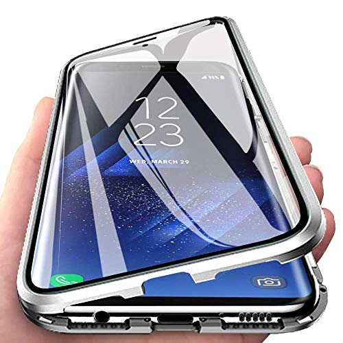 Orgstyle Hülle für Samsung Galaxy S20 FE, Magnetische Hartglas Hülle mit Vorderseite und Rückseite, Metallrahmen Case mit Eingebaut Magnet, Ultra Dünn 360 Grad Handyhülle, Silber - 6.5 Zoll von Orgstyle