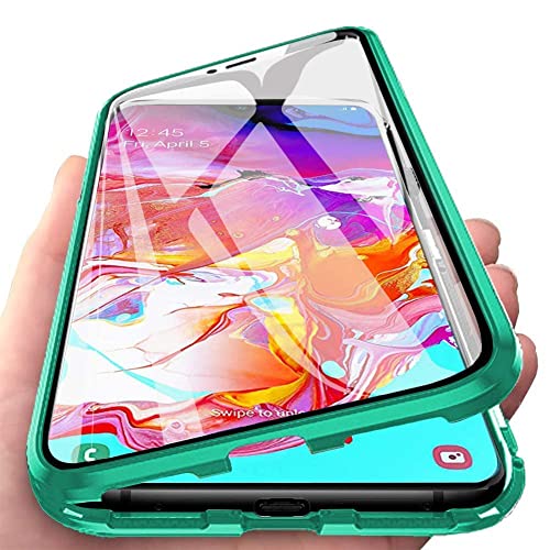 Orgstyle Schutzhülle für Samsung Galaxy A51, magnetische Adsorption, ultradünn, 360 °, Schutzhülle vorne und hinten, Hartglas, transparent, metallisch, stoßfest, Grün von Orgstyle