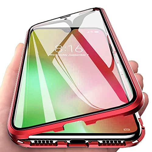 Orgstyle Schutzhülle für Samsung Galaxy A51, Adsorptionshülle, magnetisch, ultradünn, 360 °, Schutzhülle vorne und hinten, Hartglas, transparent, metallisch, stoßfest, Rot von Orgstyle