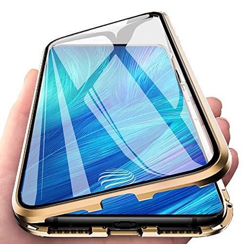 Orgstyle Schutzhülle für Samsung Galaxy A51, Adsorptionshülle, magnetisch, ultradünn, 360 °, Schutzhülle vorne und hinten, Hartglas, transparent, metallisch, stoßfest, goldfarben von Orgstyle