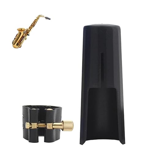 OriGlam Woodwinds Sopransaxophon Mundstück Kappe, Leder Blattschraube Verschluss mit Kunststoff Mundstück Kappe für Saxophon (Sopran) von OriGlam