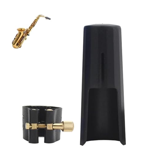 OriGlam Woodwinds Sopransaxophon-Mundstückkappe, Leder-Ligaturverschluss mit Kunststoff-Mundstückkappe für Saxophon (Sopran) von OriGlam