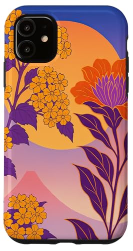 Boho Orientalisch Berge Sonne Floral Lila Flieder Hülle für iPhone 11 von Oriental Retro Art