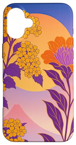 Boho Orientalisch Berge Sonne Floral Lila Flieder Hülle für iPhone 16 Plus von Oriental Retro Art