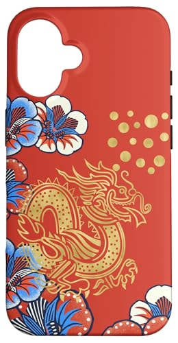 Folk Art Blumen Drache Orientalische Motive Karminblau Hülle für iPhone 16 Folk Art Blumen Drache Orientalische Motive Karminblau Hülle für iPhone 16 von Oriental Retro Art
