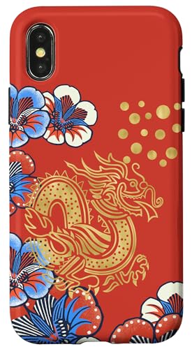 Folk Art Blumen Drache Orientalische Motive Karminblau Hülle für iPhone X/XS Folk Art Blumen Drache Orientalische Motive Karminblau Hülle für iPhone X/XS von Oriental Retro Art