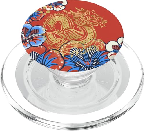 Folk Art Blumen Drache Orientalische Motive Karminblau PopSockets PopGrip für MagSafe von Oriental Retro Art