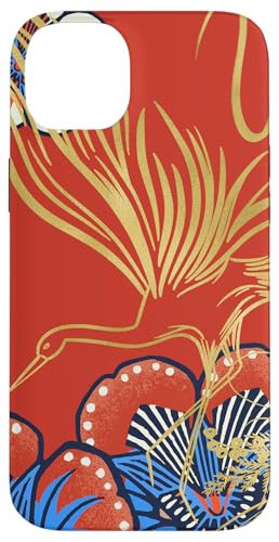 Folk Art Blumen Kranich orientalische Motive karminblau Hülle für iPhone 14 Plus von Oriental Retro Art