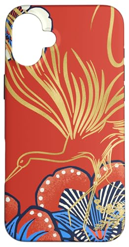Folk Art Blumen Kranich orientalische Motive karminblau Hülle für iPhone 16 Plus von Oriental Retro Art
