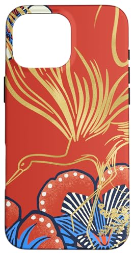 Folk Art Blumen Kranich orientalische Motive karminblau Hülle für iPhone 16 Pro Max von Oriental Retro Art