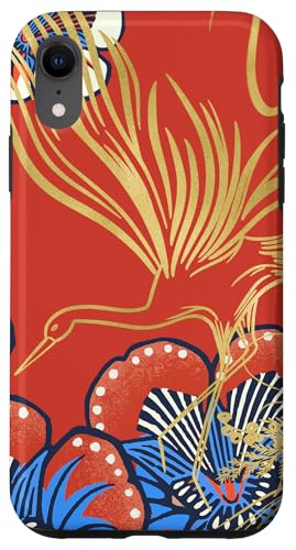 Folk Art Blumen Kranich orientalische Motive karminblau Hülle für iPhone XR von Oriental Retro Art