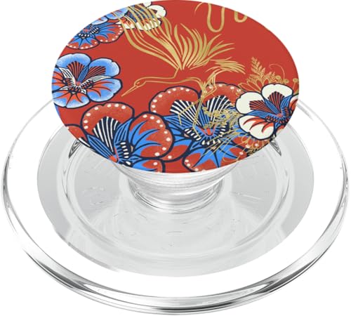 Folk Art Blumen Kranich orientalische Motive karminblau PopSockets PopGrip für MagSafe von Oriental Retro Art