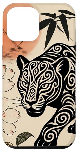 Leopard Blumen Minimalistische Orientalische Tuschekunst Beige Hülle für iPhone 12 Pro Max von Oriental Retro Art