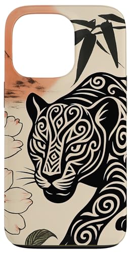 Leopard Blumen Minimalistische Orientalische Tuschekunst Beige Hülle für iPhone 13 Pro von Oriental Retro Art