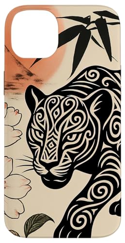 Leopard Blumen Minimalistische Orientalische Tuschekunst Beige Hülle für iPhone 14 Plus von Oriental Retro Art