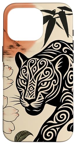 Leopard Blumen Minimalistische Orientalische Tuschekunst Beige Hülle für iPhone 16 Pro von Oriental Retro Art