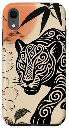 Leopard Blumen Minimalistische Orientalische Tuschekunst Beige Hülle für iPhone XR von Oriental Retro Art