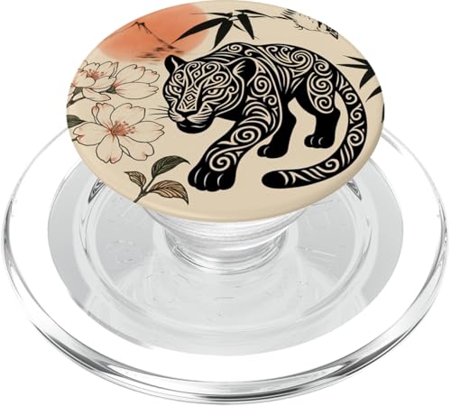 Leopard Blumen Minimalistische Orientalische Tuschekunst Beige PopSockets PopGrip für MagSafe von Oriental Retro Art